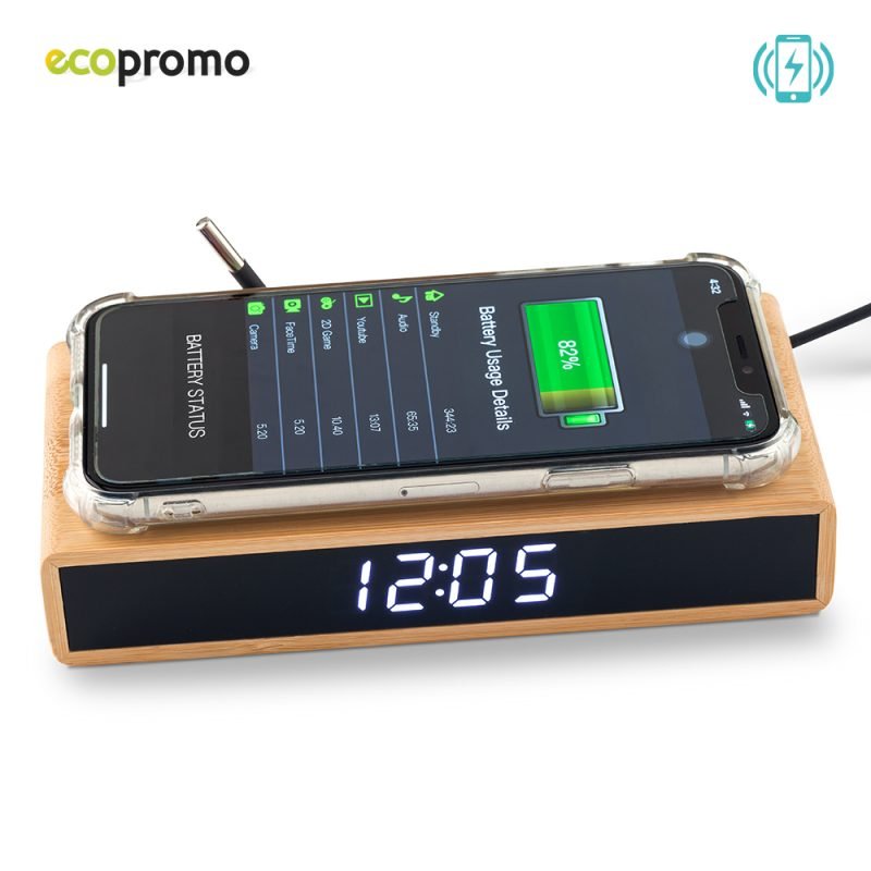 Cargador Inalámbrico con Reloj Bamboo - Image 2
